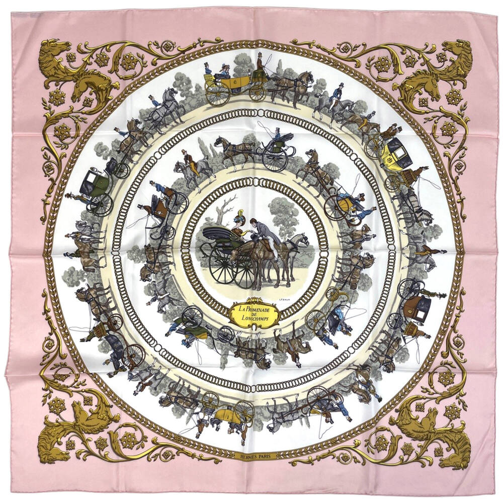 Hermes Carre 90 LA PROMENADE DE LONGCHAMPS (A Walk to Longchamp) Carriage Sca...